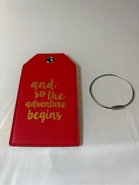 Casmonal 'And so Adventure begins' faux leather luggage tag red